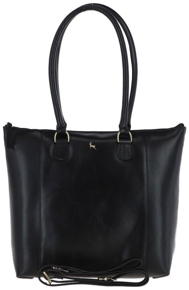 Кожаная деловая женская сумка с длинными ручками Ashwood 94419 черного цвета modnotak фото №1