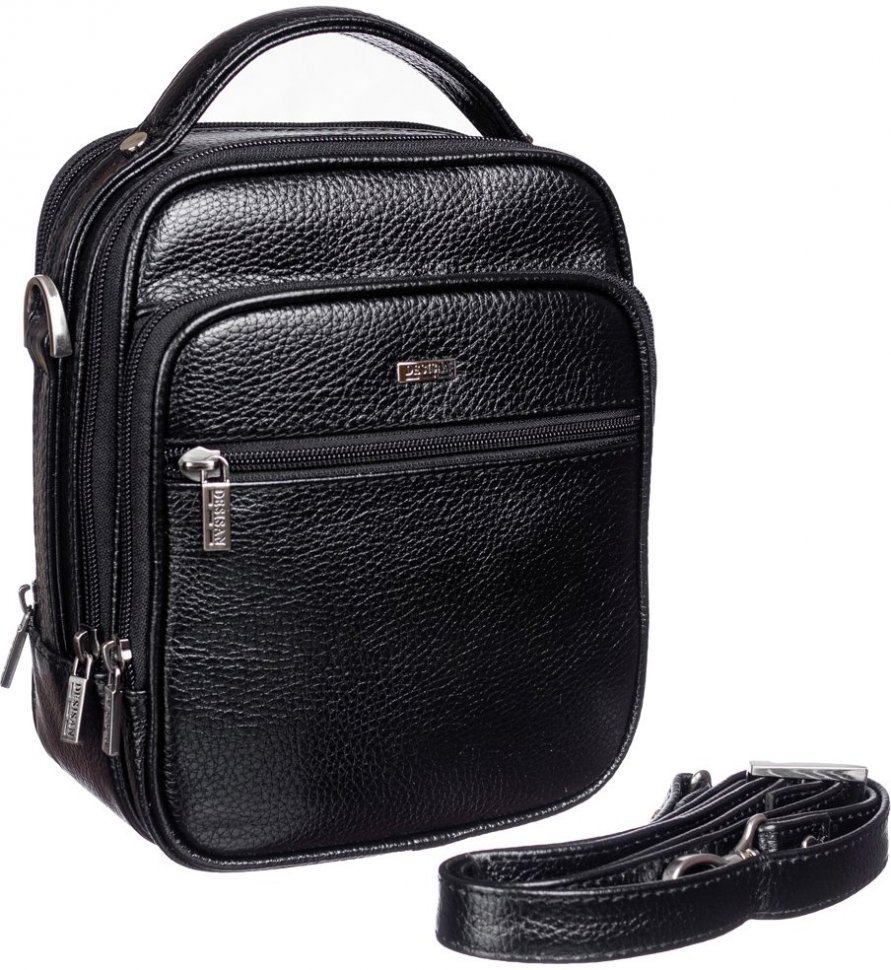 Черная мужская сумка-барсетка из мягкой кожи флотар Desisan (19110)