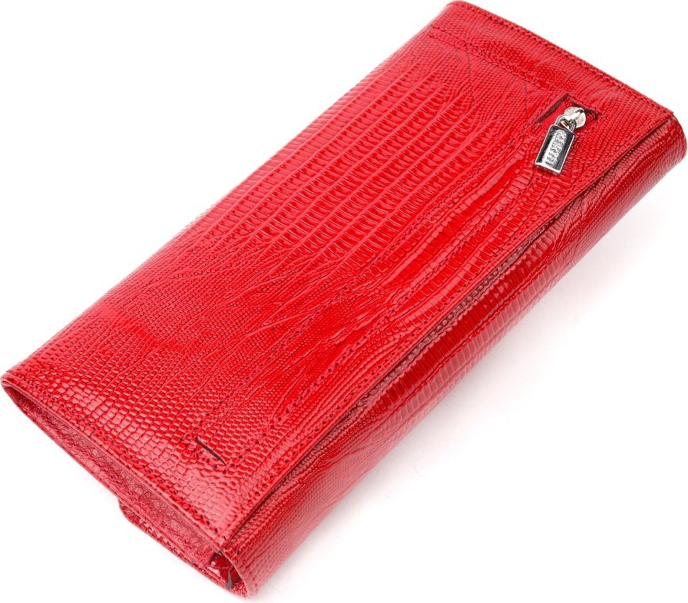 Женский кошелек красного цвета из натуральной кожи с тиснением под рептилию KARYA (2421105)