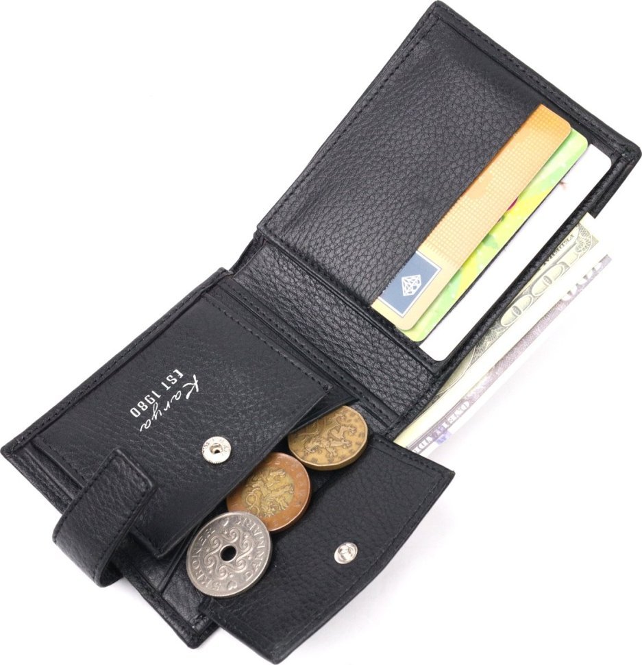 Класичний чоловічий гаманець з натуральної шкіри під картки та монети KARYA (2421205)