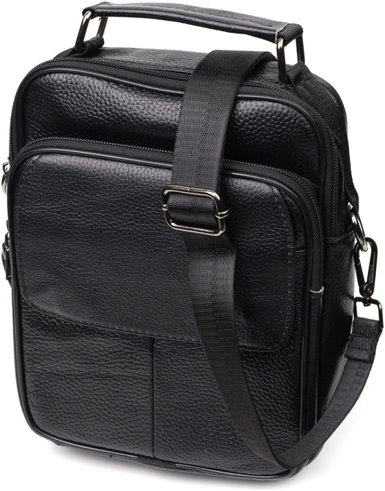 Чорна чоловіча сумка-барсетка з натуральної фактурної шкіри з ручкою Vintage 2421950