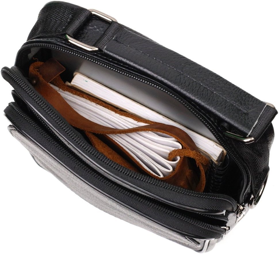 Черная мужская сумка-барсетка из натуральной фактурной кожи с ручкой Vintage 2421950