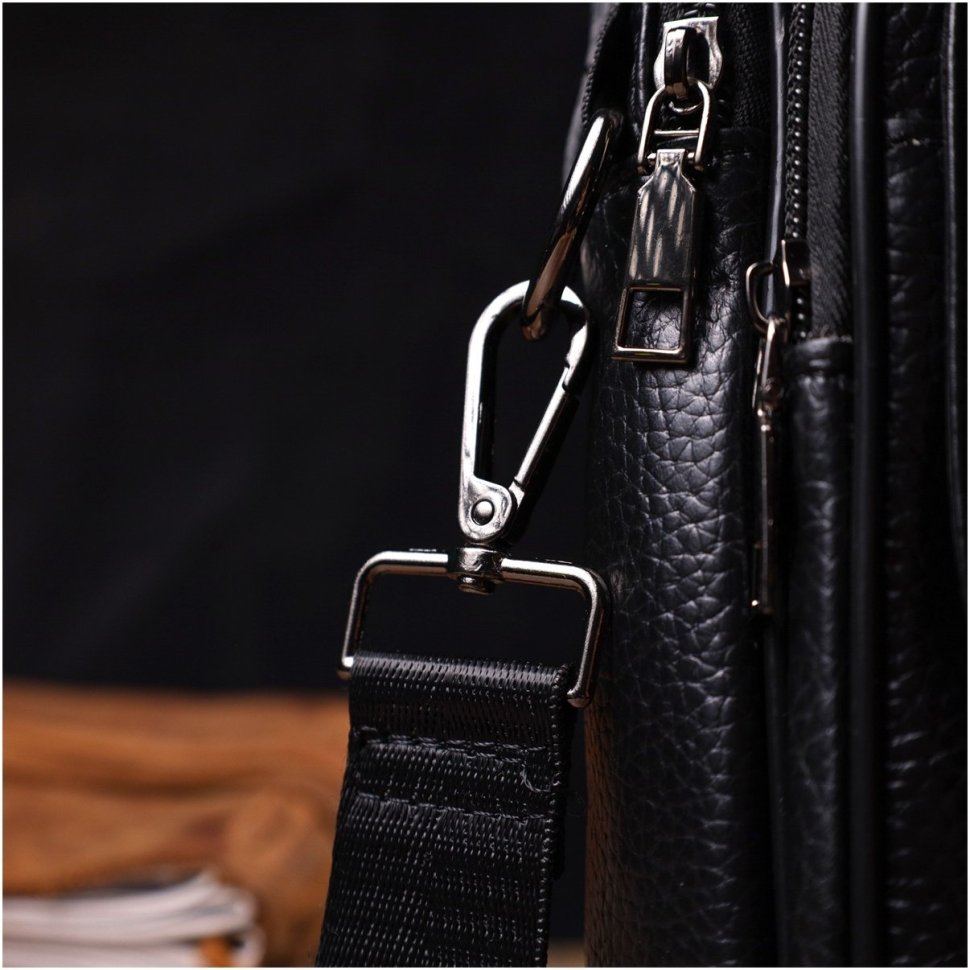 Черная мужская сумка-барсетка из натуральной фактурной кожи с ручкой Vintage 2421950