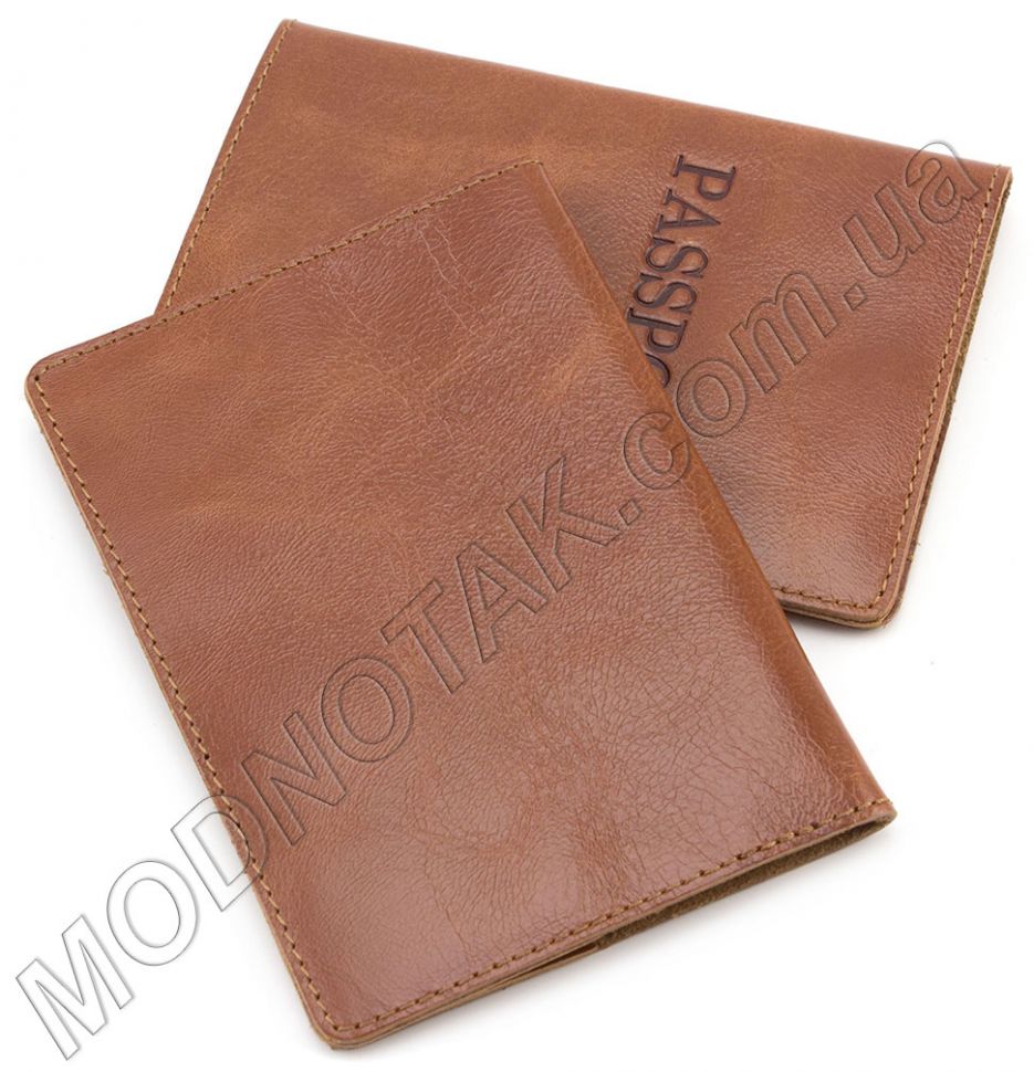 Шкіряна обкладинка під паспорт рудого кольору ST Leather (17749)