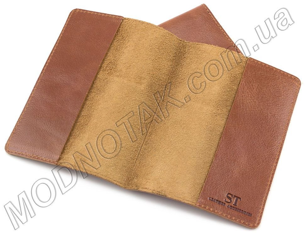 Кожаная обложка под паспорт рыжего цвета ST Leather (17749)