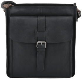 Шкіряна вінтажна чоловіча сумка планшет через плече на блискавці Ashwood чорного кольору 95419