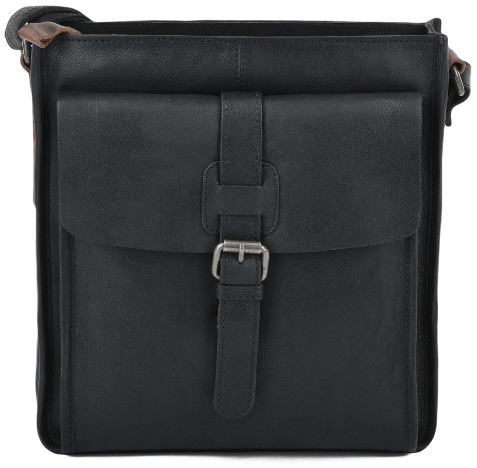 Кожаная винтажная мужская сумка планшет через плечо на молнии Ashwood черного цвета 95419 modnotak фото №1