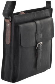 Шкіряна вінтажна чоловіча сумка планшет через плече на блискавці Ashwood чорного кольору 95419