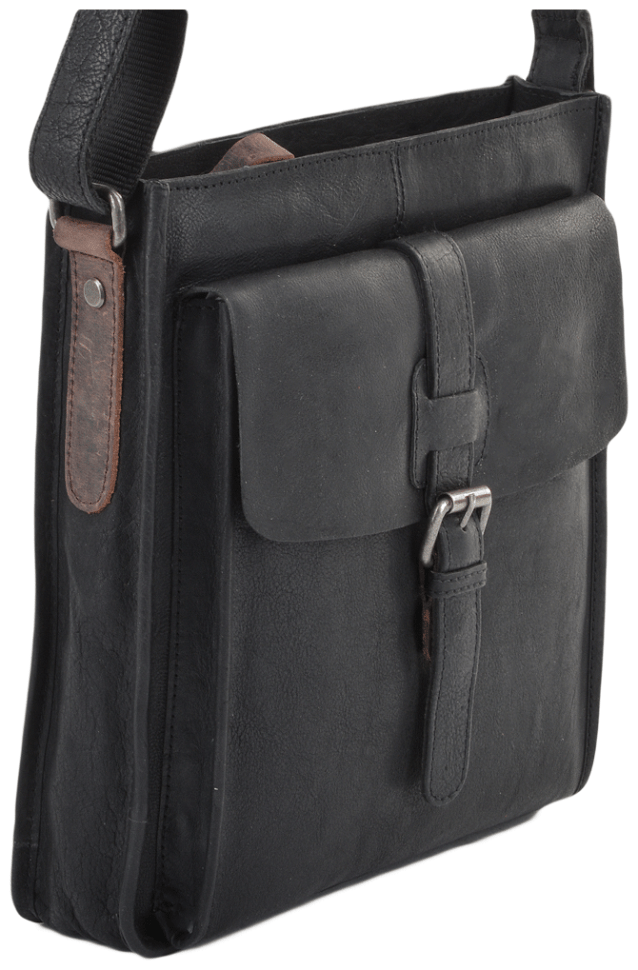 Кожаная винтажная мужская сумка планшет через плечо на молнии Ashwood черного цвета 95419 modnotak фото №2
