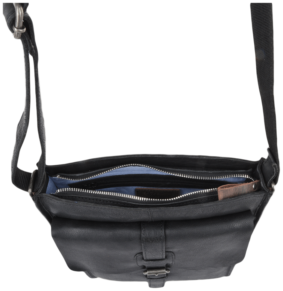 Кожаная винтажная мужская сумка планшет через плечо на молнии Ashwood черного цвета 95419 modnotak фото №4