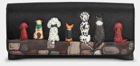 Чехол на магните для очков из фактурной кожи с нашивкой собачек Yoshi Y4308 черного цвета 95519