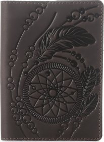 Коричнева обкладинка на паспорт із вінтажної шкіри з малюнком SHVIGEL (2413793)