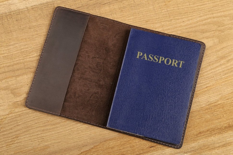 Коричнева обкладинка на паспорт із вінтажної шкіри з малюнком SHVIGEL (2413793)