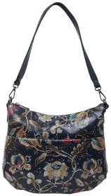 М'яка жіноча сумка з натуральної шкіри з квітковими візерунками Desisan 107019 синя