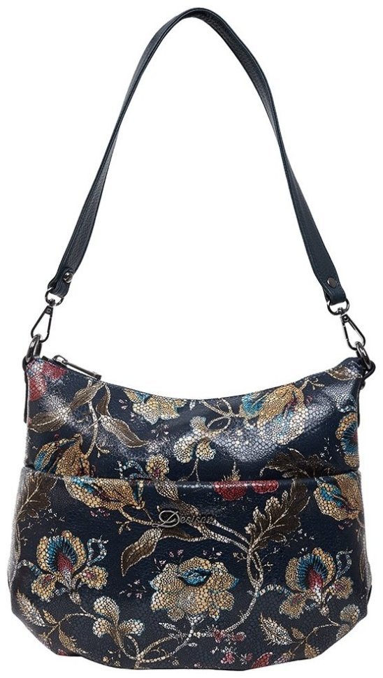 Мягкая женская сумка из натуральной кожи с цветочными узорами Desisan 107019 синяя modnotak фото №1