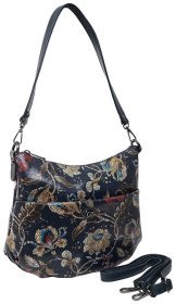 М'яка жіноча сумка з натуральної шкіри з квітковими візерунками Desisan 107019 синя