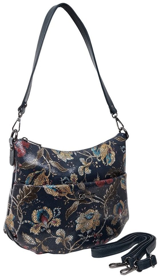 Мягкая женская сумка из натуральной кожи с цветочными узорами Desisan 107019 синяя modnotak фото №2