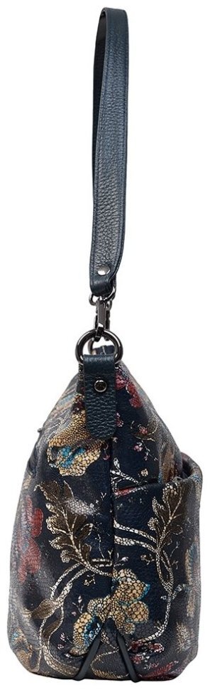 Мягкая женская сумка из натуральной кожи с цветочными узорами Desisan 107019 синяя modnotak фото №3