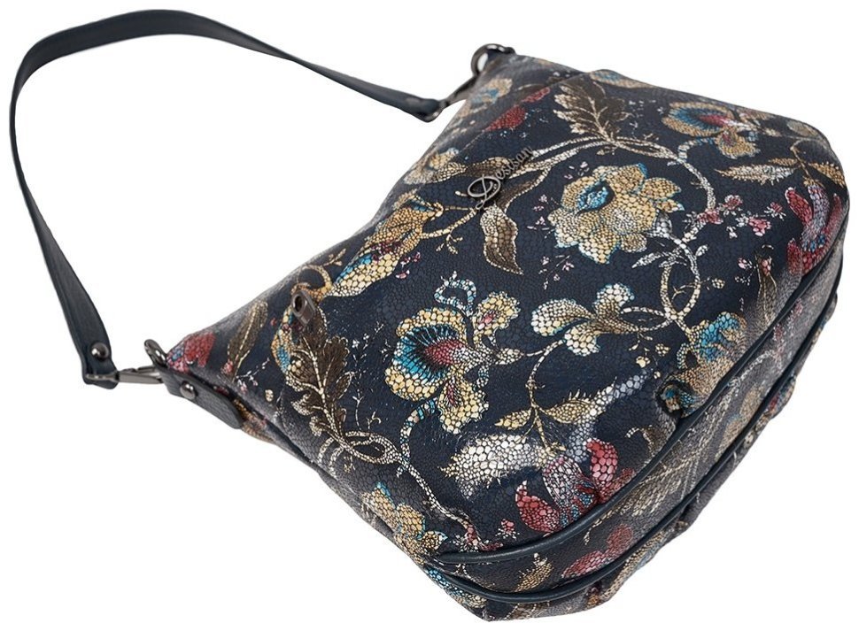 Мягкая женская сумка из натуральной кожи с цветочными узорами Desisan 107019 синяя modnotak фото №5