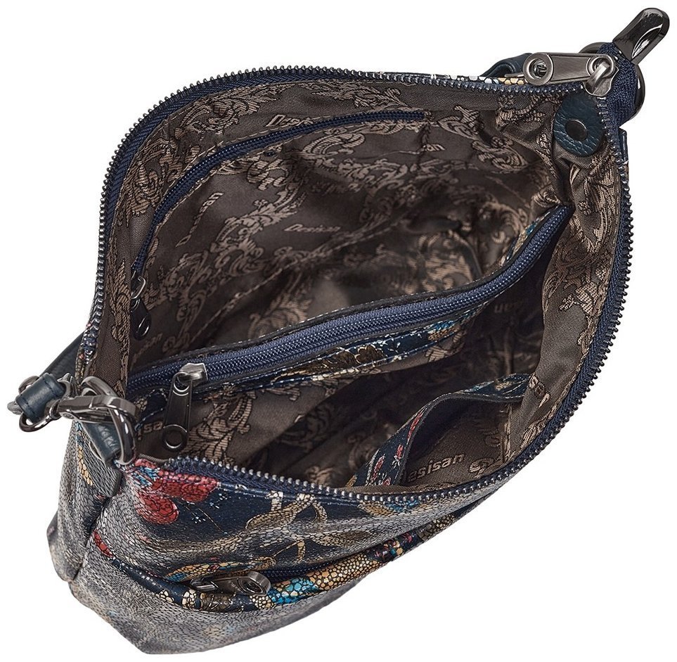 Мягкая женская сумка из натуральной кожи с цветочными узорами Desisan 107019 синяя modnotak фото №6
