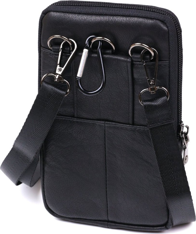 Мужская маленькая кожаная сумка на пояс в черном цвете Vintage (2420482)