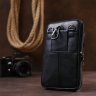Мужская маленькая кожаная сумка на пояс в черном цвете Vintage (2420482) - 7