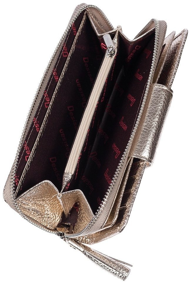 Женский кошелек из фактурной кожи на 2 отделения Desisan 107219 золотистого цвета modnotak фото №5