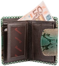 Лакований жіночий гаманець із натуральної шкіри з текстурою під рептилію Desisan 107319 на кнопці