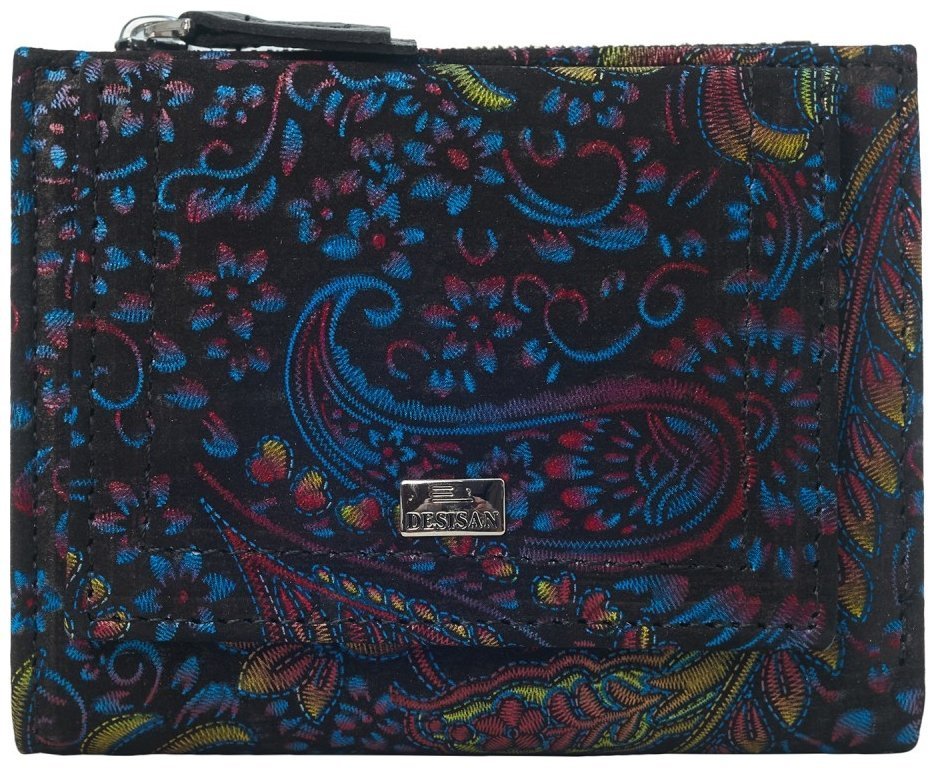 Компактный женский кошелек из кожи с узором цветов Desisan 107819 на кнопке синего цвета фото №1 Компактный женский кошелек из кожи с узором цветов Desisan 107819 на кнопке синего цвета modnotak фото №1