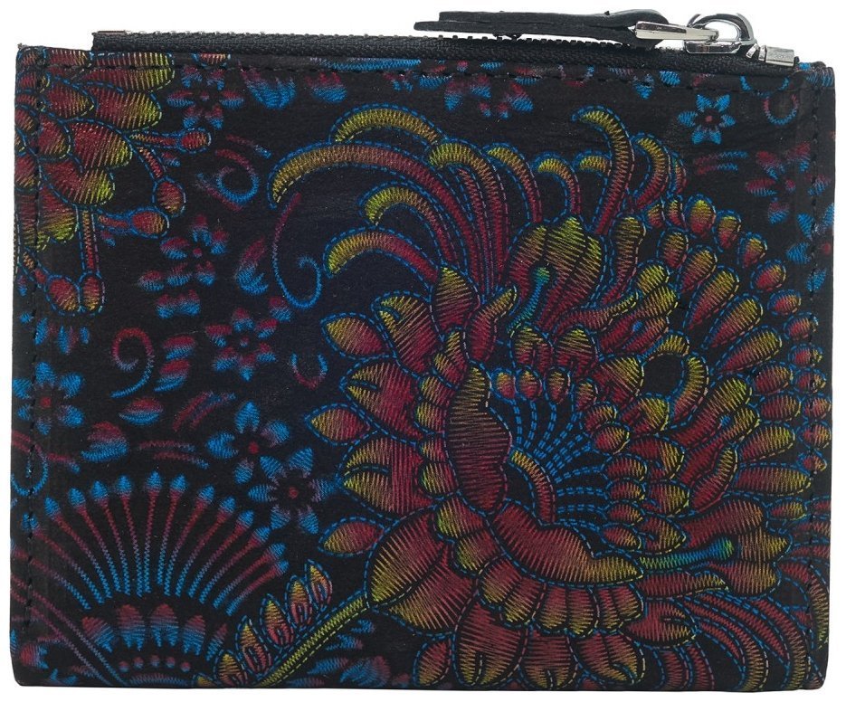 Компактный женский кошелек из кожи с узором цветов Desisan 107819 на кнопке синего цвета фото №2 Компактный женский кошелек из кожи с узором цветов Desisan 107819 на кнопке синего цвета modnotak фото №2