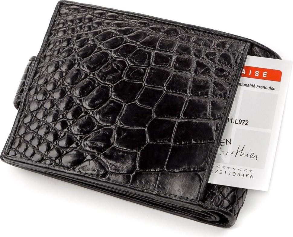 Класичний чорний гаманець з натуральної крокодилячої шкіри CROCODILE LEATHER (024-18209)
