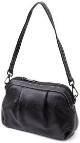 Повсякденна жіноча сумка з фактурної шкіри з драпіруванням через плече Vintage 98219 чорного кольору