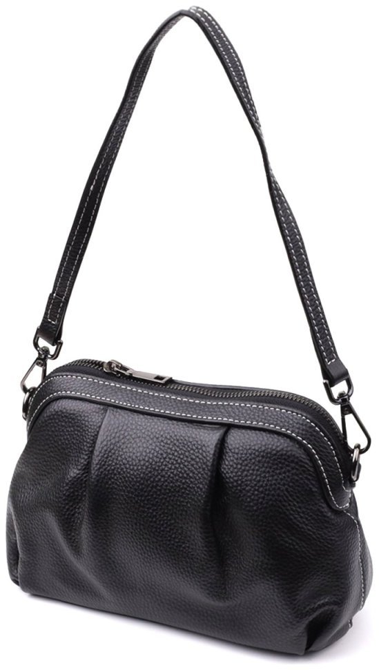 Повсякденна жіноча сумка з фактурної шкіри з драпіруванням через плече Vintage 98219 чорного кольору фото №1 Повсякденна жіноча сумка з фактурної шкіри з драпіруванням через плече Vintage 98219 чорного кольору modnotak фото №1