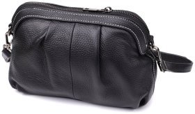 Повсякденна жіноча сумка з фактурної шкіри з драпіруванням через плече Vintage 98219 чорного кольору