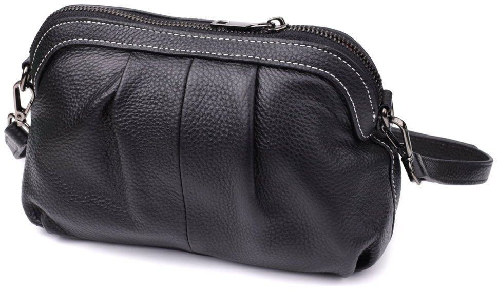 Повсякденна жіноча сумка з фактурної шкіри з драпіруванням через плече Vintage 98219 чорного кольору фото №2 Повсякденна жіноча сумка з фактурної шкіри з драпіруванням через плече Vintage 98219 чорного кольору modnotak фото №2