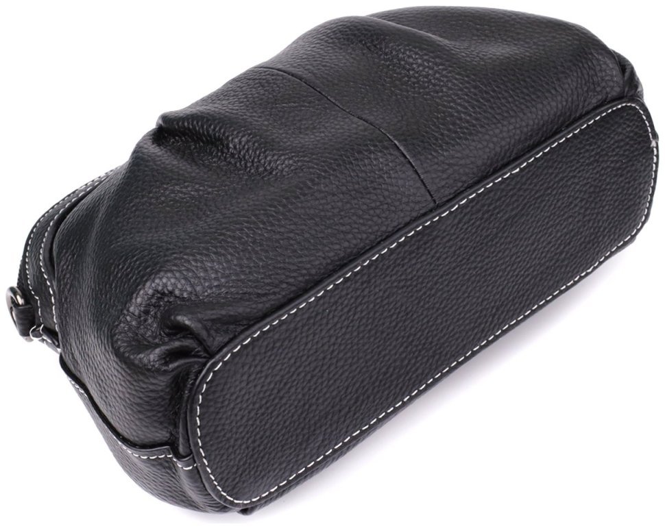 Повсякденна жіноча сумка з фактурної шкіри з драпіруванням через плече Vintage 98219 чорного кольору фото №3 Повсякденна жіноча сумка з фактурної шкіри з драпіруванням через плече Vintage 98219 чорного кольору modnotak фото №3