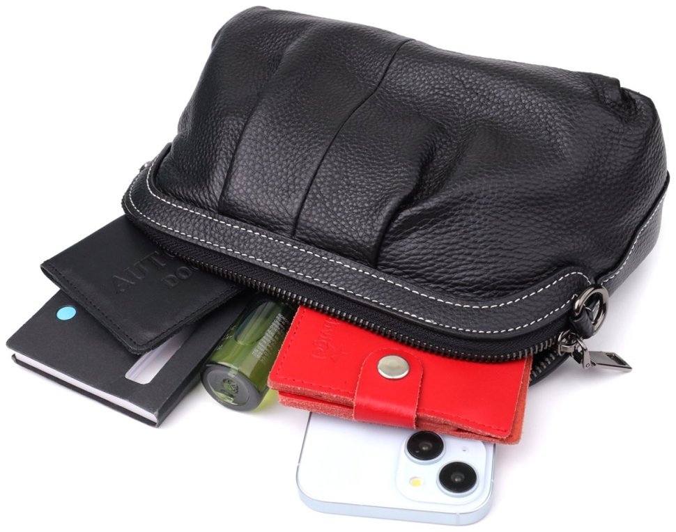 Повсякденна жіноча сумка з фактурної шкіри з драпіруванням через плече Vintage 98219 чорного кольору фото №6 Повсякденна жіноча сумка з фактурної шкіри з драпіруванням через плече Vintage 98219 чорного кольору modnotak фото №6