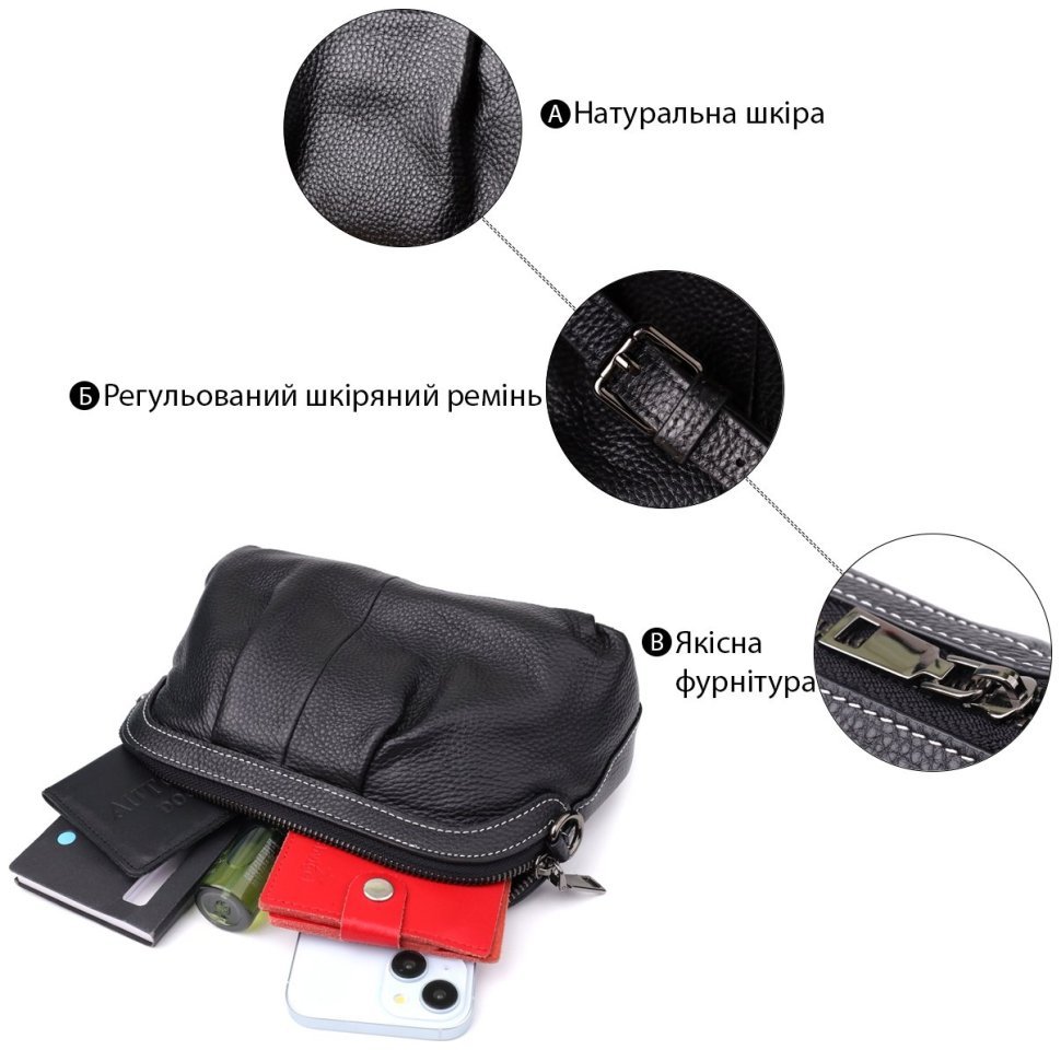 Повсякденна жіноча сумка з фактурної шкіри з драпіруванням через плече Vintage 98219 чорного кольору фото №11 Повсякденна жіноча сумка з фактурної шкіри з драпіруванням через плече Vintage 98219 чорного кольору modnotak фото №11