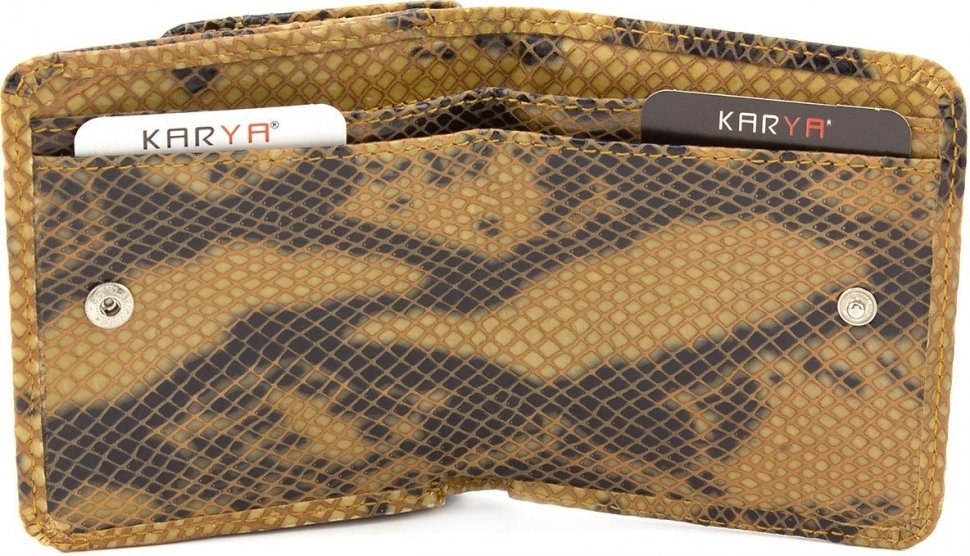 Глянцевий гаманець з натуральної шкіри з принтом під змію KARYA (1106-yell.snake)