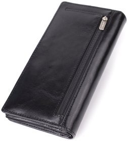 Большой женский кошелек из гладкой кожи с монетницей на молнии Tony Perotti черного цвета 108519