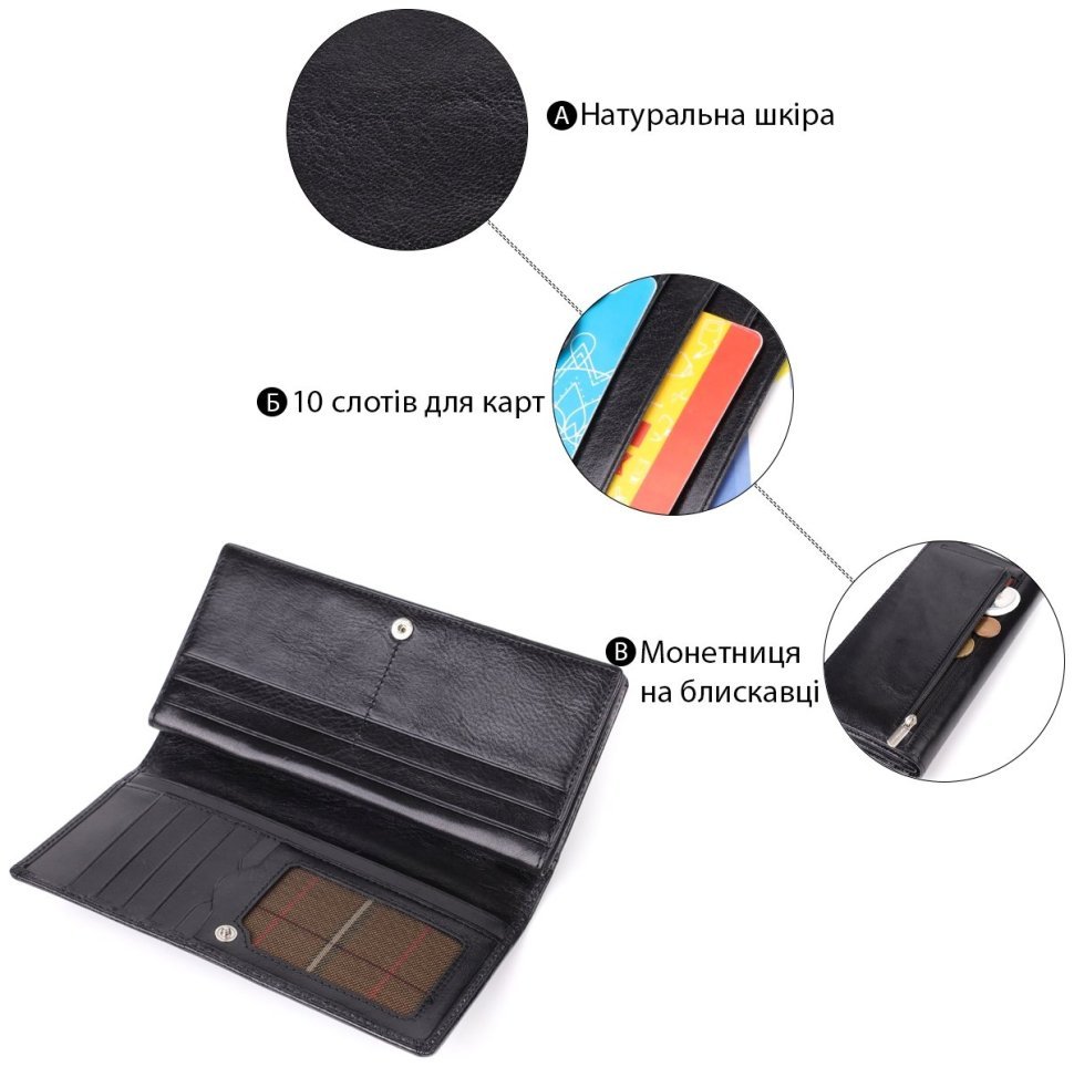 Большой женский кошелек из гладкой кожи с монетницей на молнии Tony Perotti черного цвета 108519 фото №4 Большой женский кошелек из гладкой кожи с монетницей на молнии Tony Perotti черного цвета 108519 modnotak фото №4