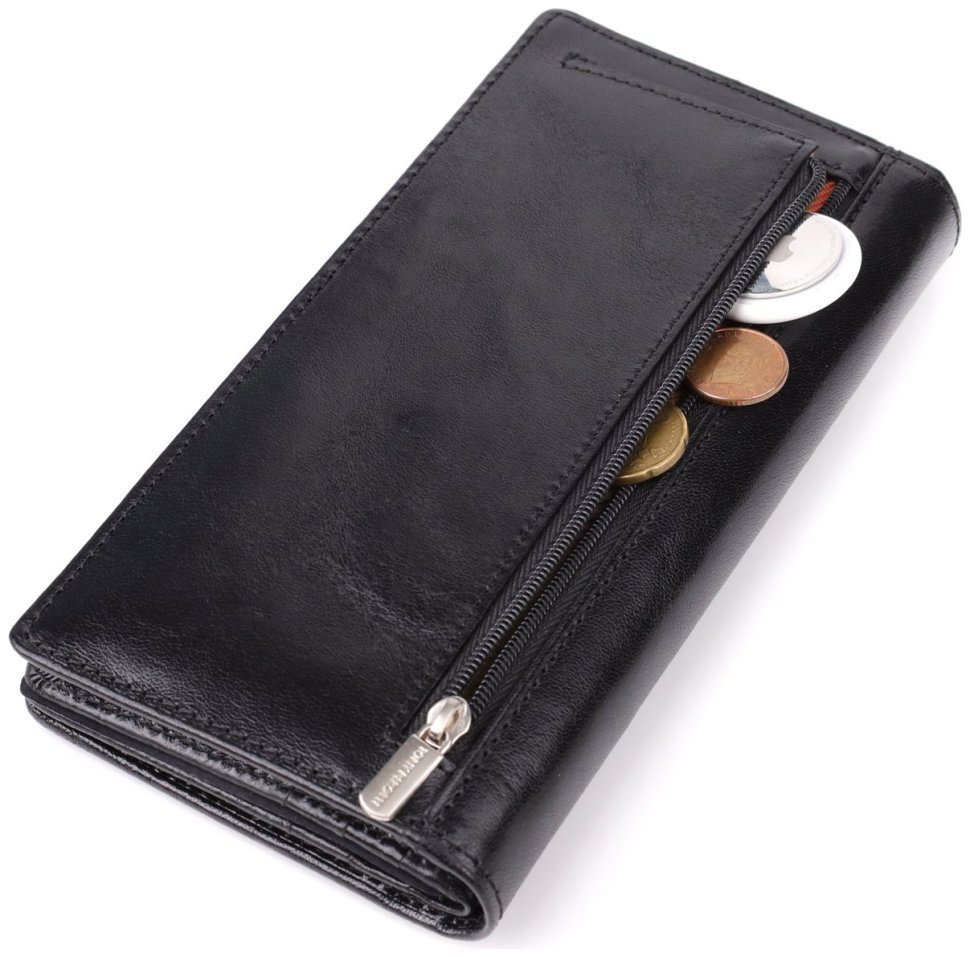 Большой женский кошелек из гладкой кожи с монетницей на молнии Tony Perotti черного цвета 108519 фото №7 Большой женский кошелек из гладкой кожи с монетницей на молнии Tony Perotti черного цвета 108519 modnotak фото №7