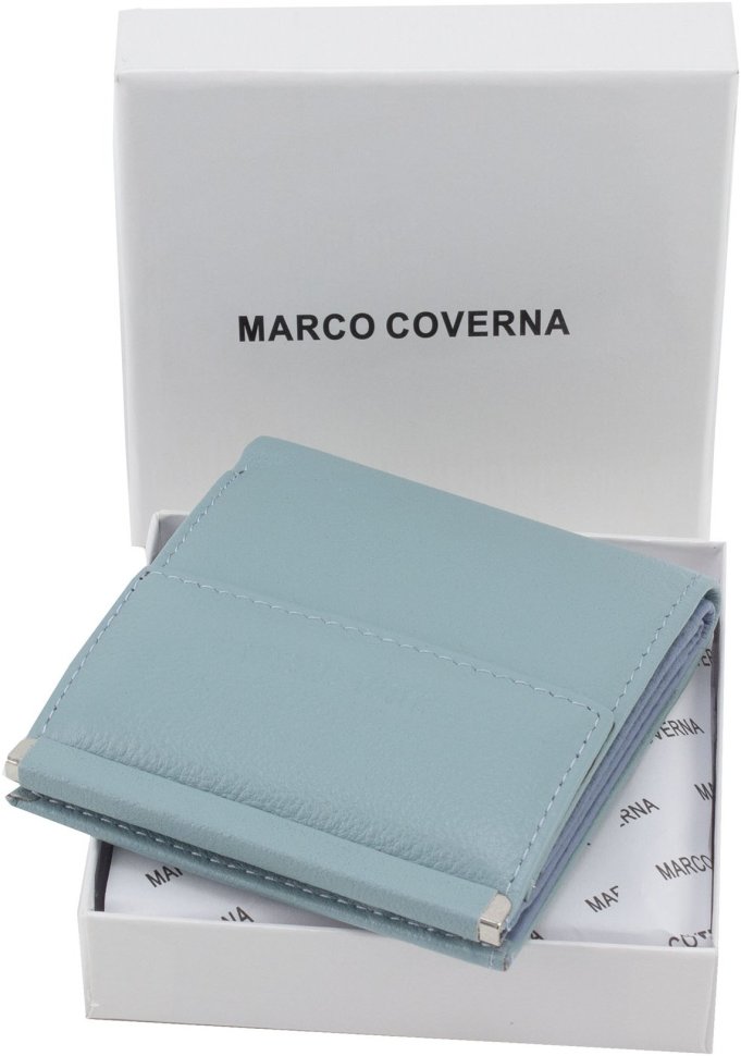 Блакитний жіночий шкіряний гаманець маленького розміру на кнопці Marco Coverna 68619