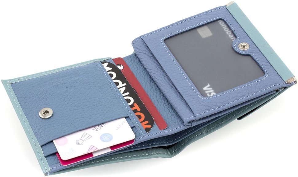 Блакитний жіночий шкіряний гаманець маленького розміру на кнопці Marco Coverna 68619