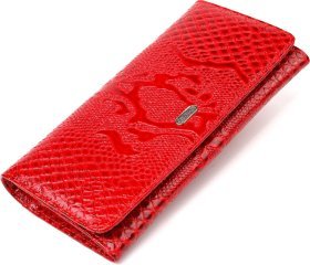 Лакированный женский кошелек красного цвета из натуральной кожи под змею CANPELLINI (2421610)