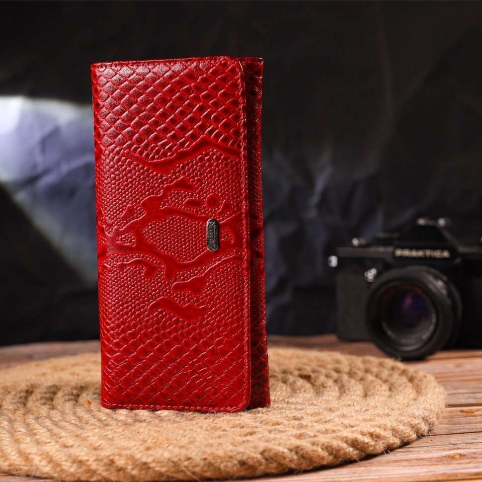 Лакований жіночий гаманець червоного кольору з натуральної шкіри під змію CANPELLINI (2421610)