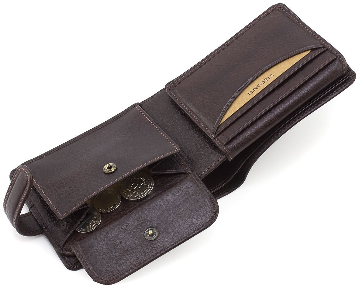 Горизонтальное мужское портмоне из высококачественной кожи коричневого цвета на кнопке Visconti Filipo 69019