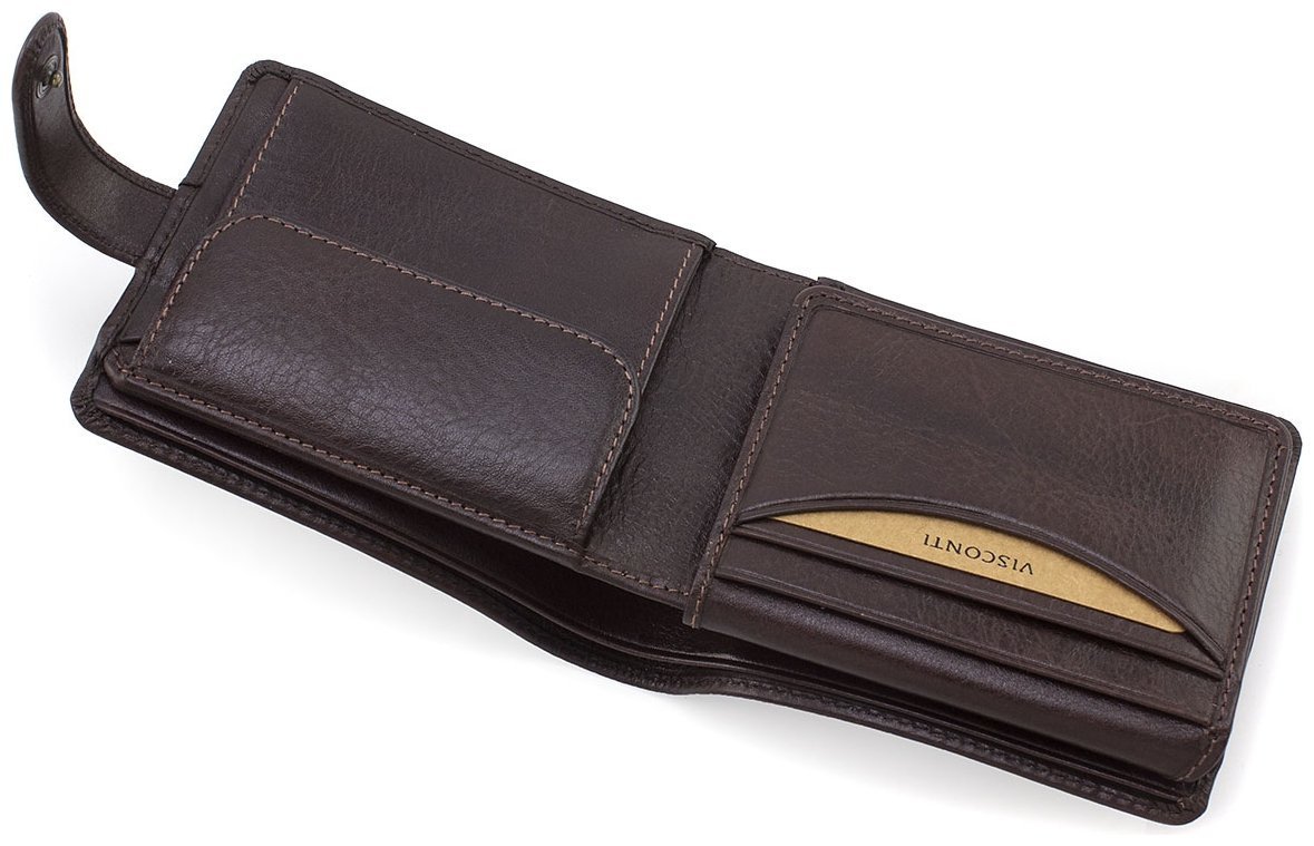 Горизонтальное мужское портмоне из высококачественной кожи коричневого цвета на кнопке Visconti Filipo 69019