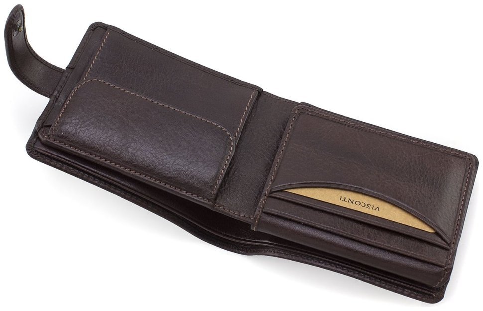 Горизонтальне чоловіче портмоне із високоякісної шкіри коричневого кольору на кнопці Visconti Filipo 69019