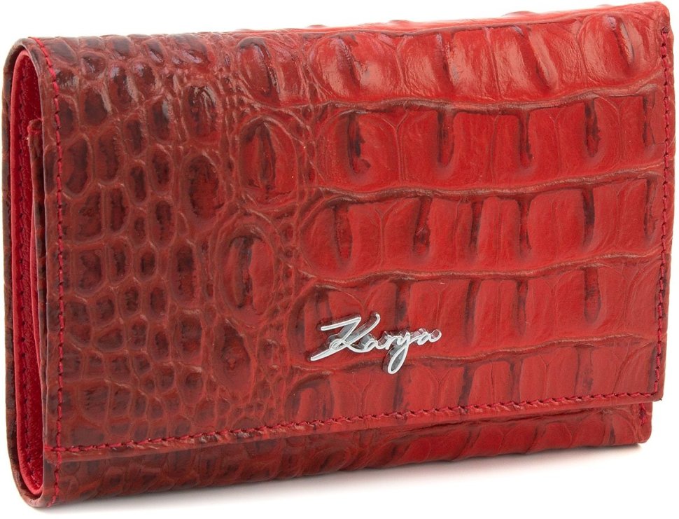 Червоний жіночий гаманець потрійного додавання зі шкіри з фактурою під крокодила KARYA (19506)